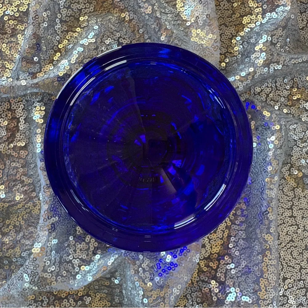 Unbranded Cobalt Blue Glass Ice Cream Sundae Dish or Bowl-Fluted, Wavy Rim
